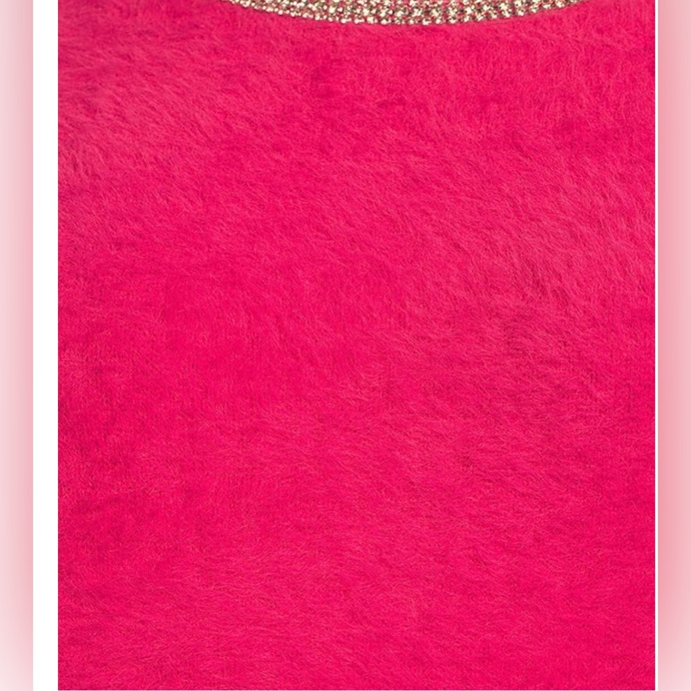 C&V Chelsea & Violet
Fuzzy Rhinestone Neckline Sweater Color Fuchsia-Size S NWT - Picture 4 of 10